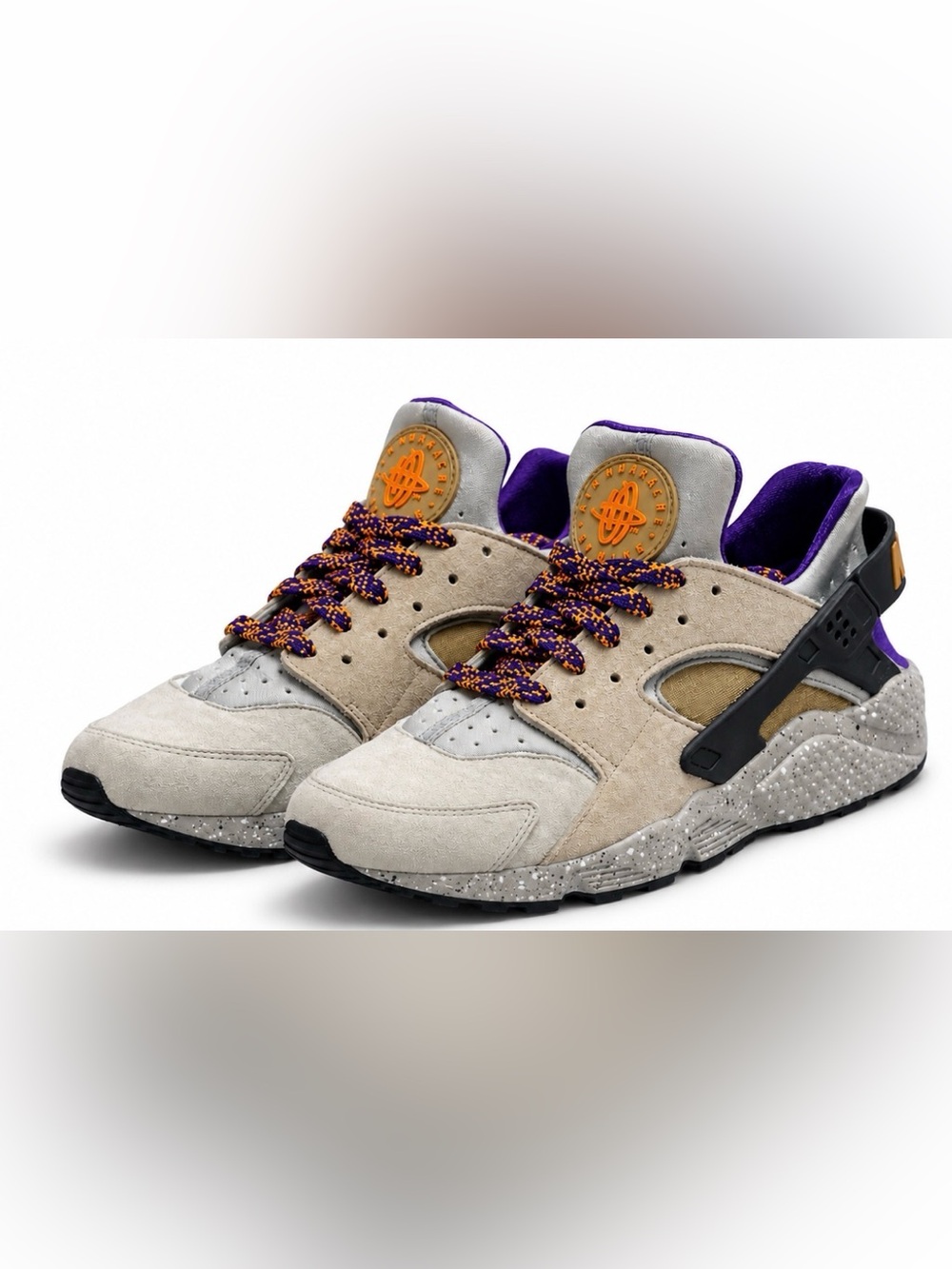Nike Air Huarache Premium Suede Sneakers Gray Purple Orange Men’s Size 9.5